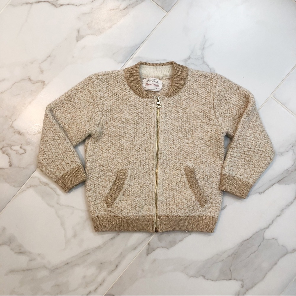 Zara Cream and Gold Knit Jacket